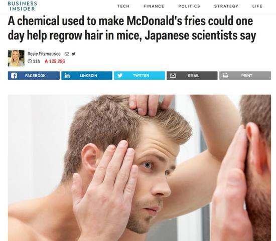 美國福克斯新聞：“研究表明，麥當(dāng)勞的薯?xiàng)l中含有可以治愈脫發(fā)的化學(xué)物質(zhì)。”
